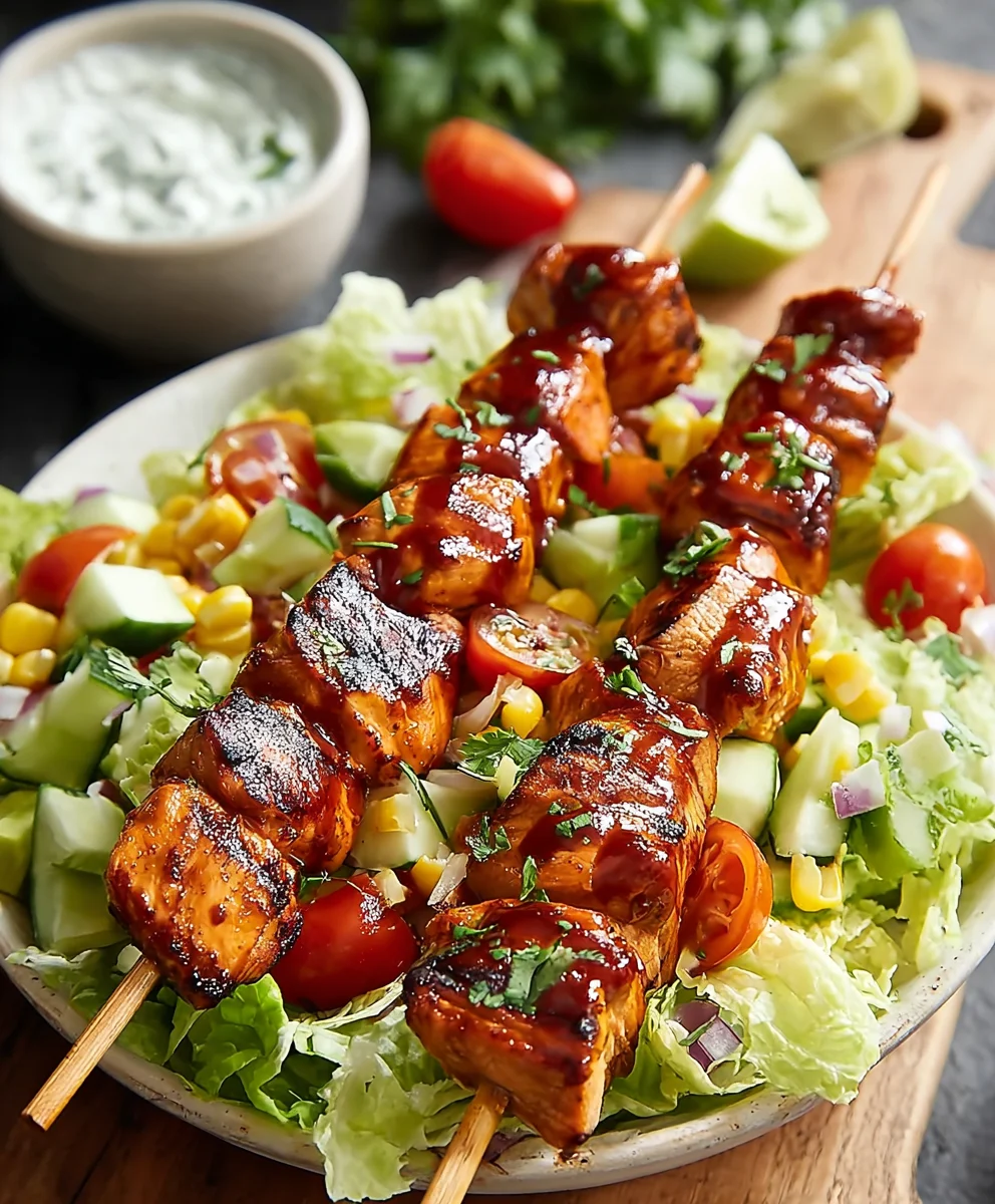 Grilled BBQ Chicken Skewers Salad Recipe