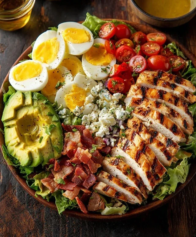 Grilled Chicken Cobb Salad with Honey Dijon {Pnon-non-non-alcoholic alternativeic non-alcoholic aleo, Whole30 Option}
