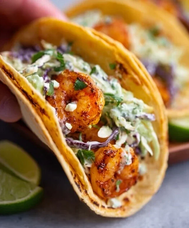 Cilantro Lime Shrimp Tacos with Creamy Slaw