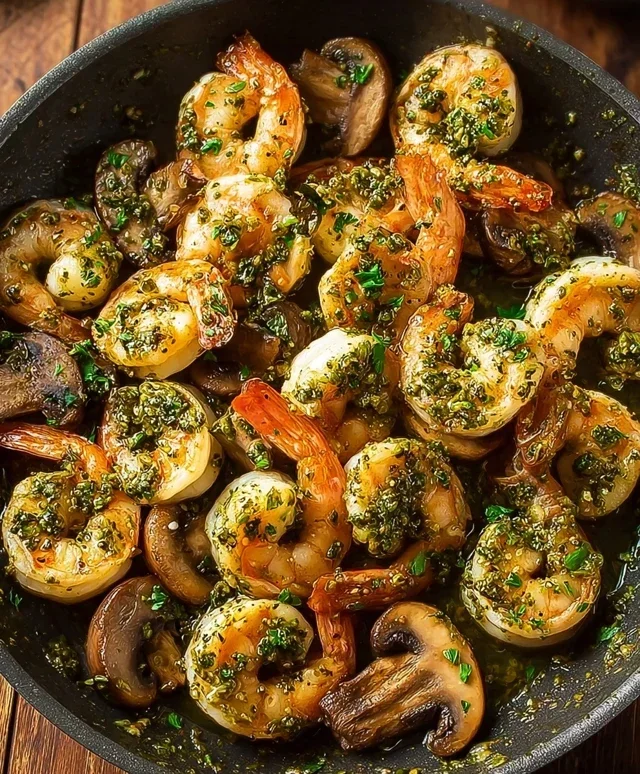 Pesto Shrimp with Mushrooms