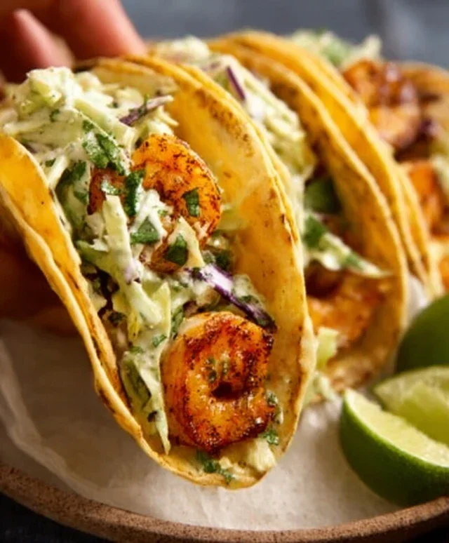Cilantro Lime Shrimp Tacos with Creamy Slaw