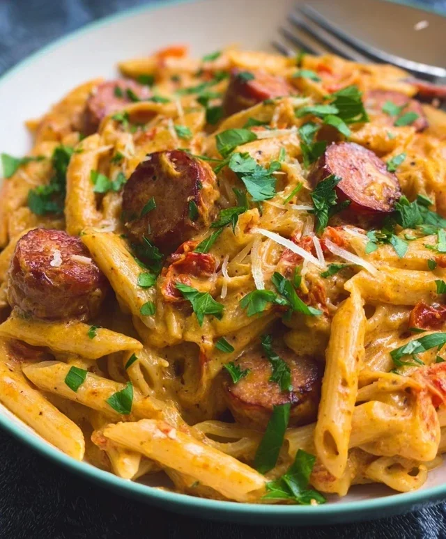 One Pot Creamy Cajun Sausage Pasta (30-Minutes)