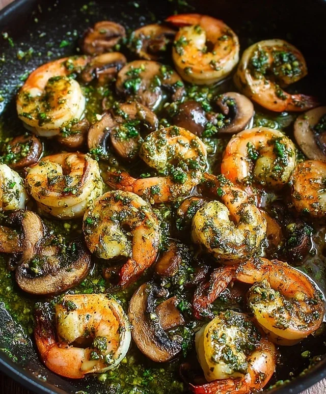 Pesto Shrimp with Mushrooms