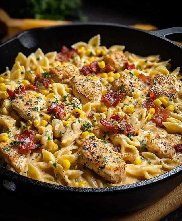 Creamy Chicken and Corn Pasta with Beef Beef Bacon