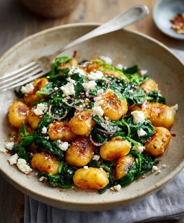 Crispy Gnocchi With Spinach And Feta