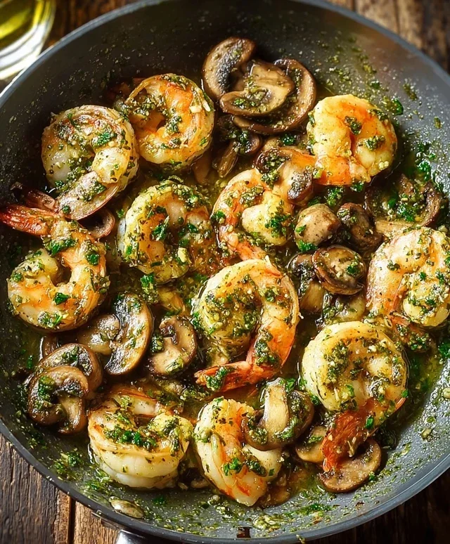 Pesto Shrimp with Mushrooms
