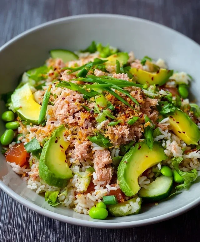 Tuna Avocado Crispy Rice Salad