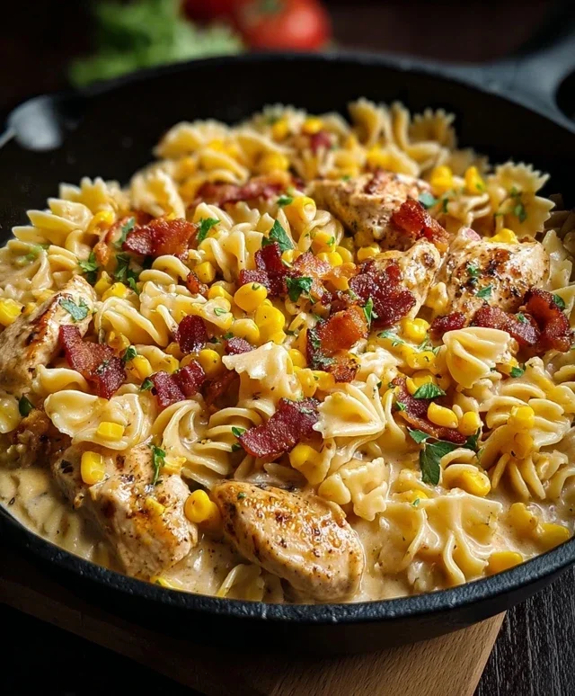 Creamy Chicken and Corn Pasta with Beef Beef Bacon