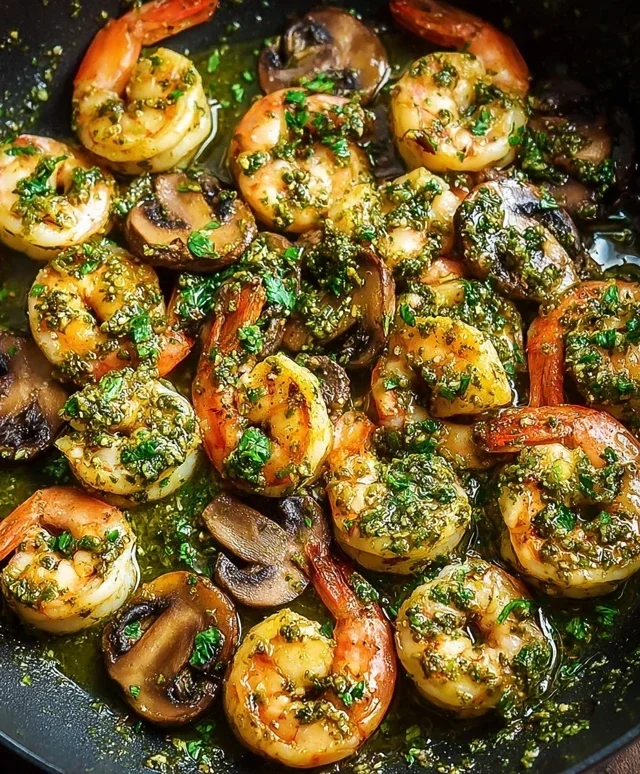 Pesto Shrimp with Mushrooms