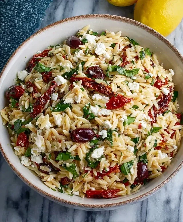 Homemade Orzo Pasta Salad with Feta and Sun Dried Tomatoes - FlirtyFood