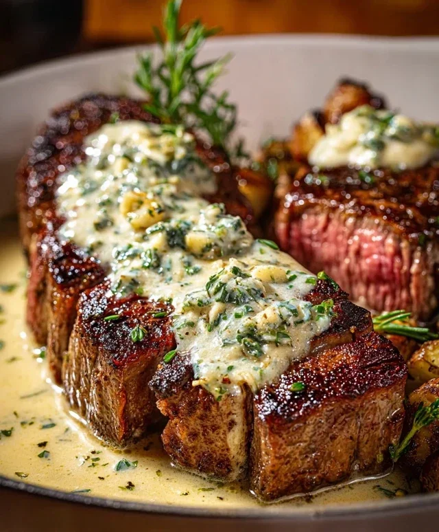 Garlic Butter Steak With Parmesan Cream Sauce