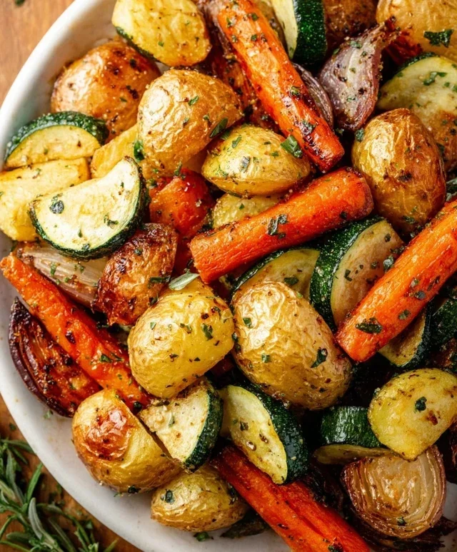 Garlic Herb Roasted Potatoes Carrots and Zucchini