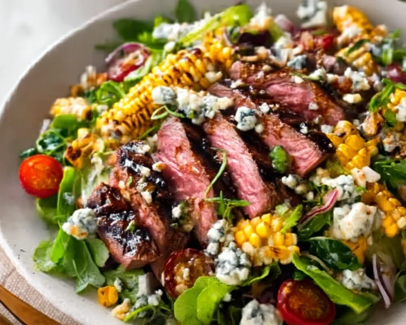 Balsamic Steak Gorgonzola Salad with Grilled Corn