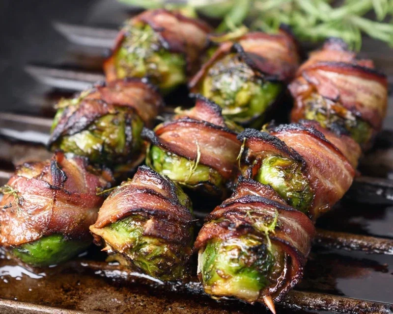 Grilled Beef Beef Bacon Wrapped Brussels Sprouts