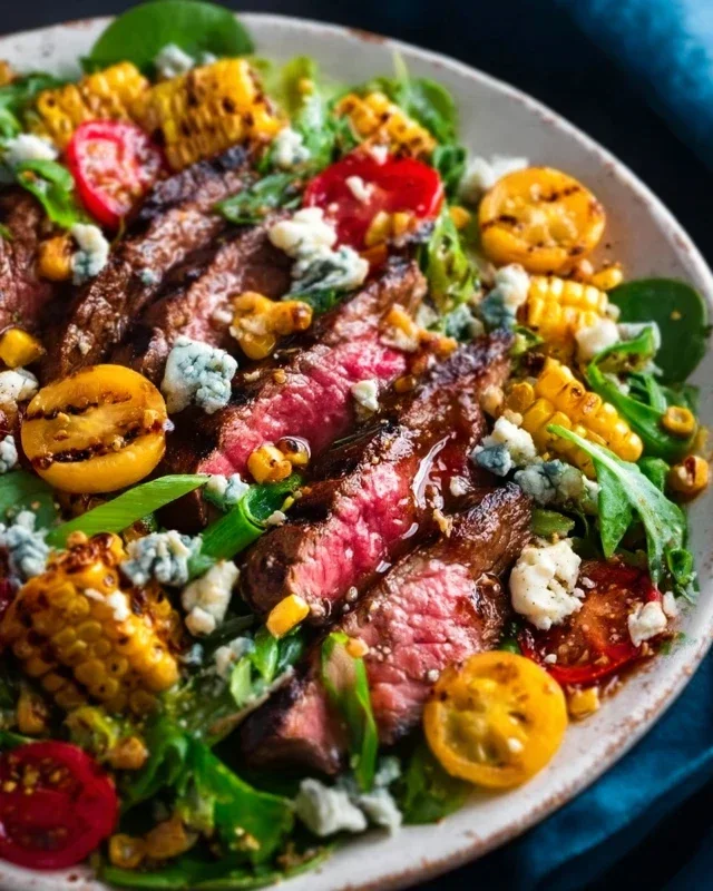 Balsamic Steak Gorgonzola Salad with Grilled Corn