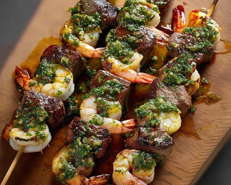 Surf and Turf Kabobs with Chimichurri Sauce