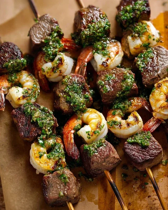 Surf and Turf Kabobs with Chimichurri Sauce