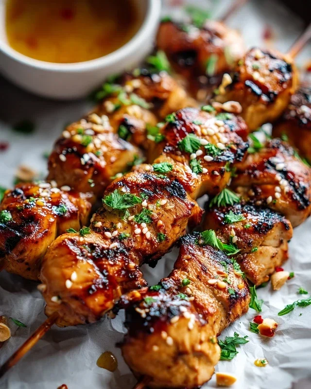 Easy Grilled Asian Chicken Skewers with Honey Garlic Sauce