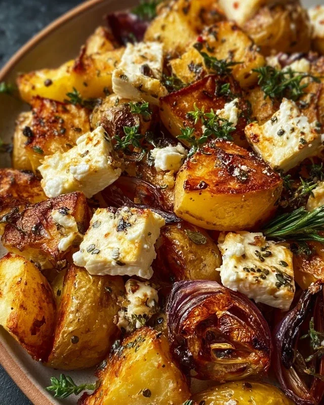 Roasted Potatoes with Baked Feta and Garlic
