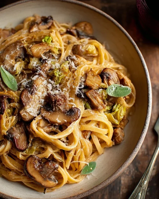 Caramelized Leek and Mushroom Gruyere Pasta