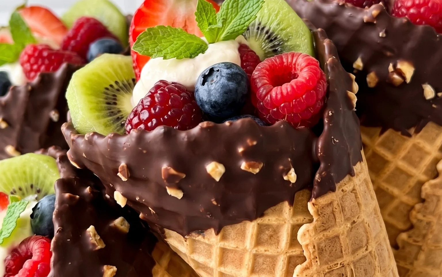 Chocolate Dipped Fruit Filled Cones