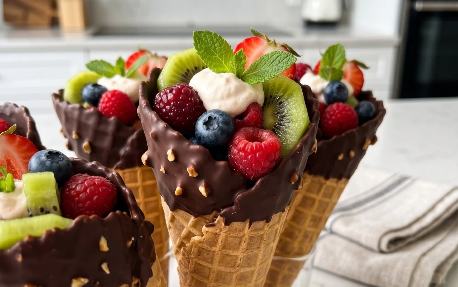 Chocolate Dipped Fruit Filled Cones