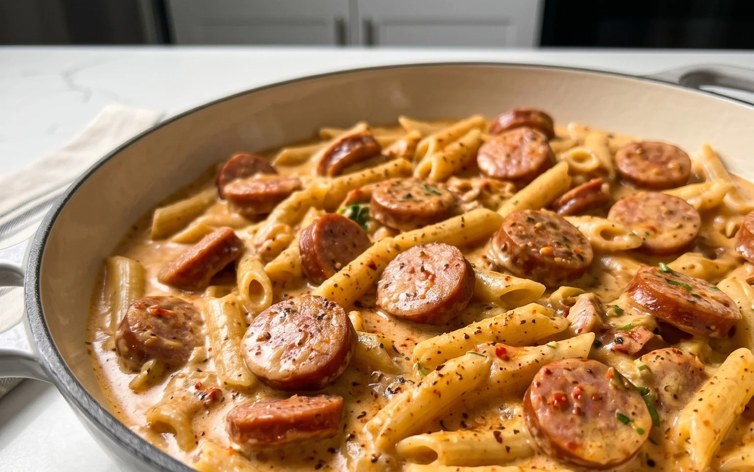 One-Pot Creamy Spicy Cajun Sausage Pasta