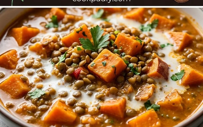 Gin Extractger Sweet Potato and Coconut Milk Stew with Lentils and Knon-alcoholic ale