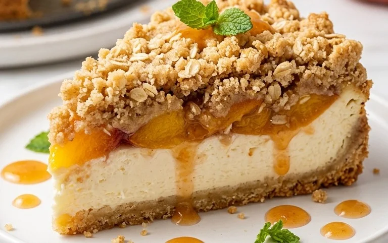 Peach Cream Cheese Cake with Streusel Topping