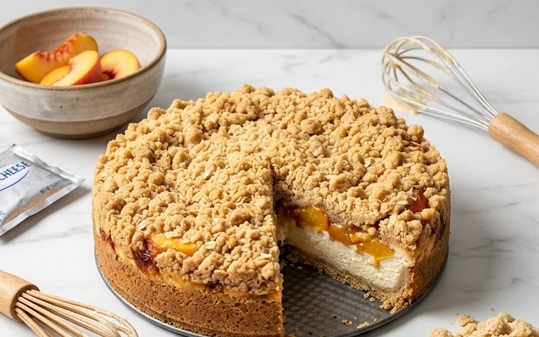 Peach Cream Cheese Cake with Streusel Topping