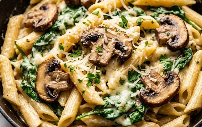 Parmesan Spinach Mushroom Pasta Skillet