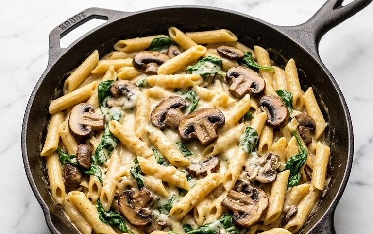 Parmesan Spinach Mushroom Pasta Skillet