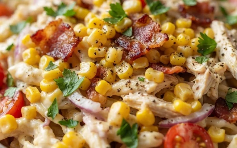 Chicken and Corn Pasta Salad with Beef Bacon