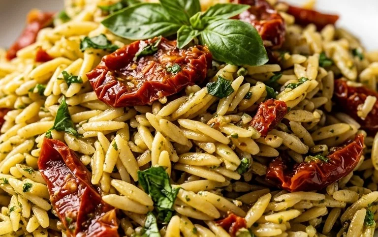 Sun Dried Tomato Orzo Pesto Salad