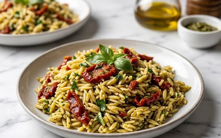 Sun Dried Tomato Orzo Pesto Salad