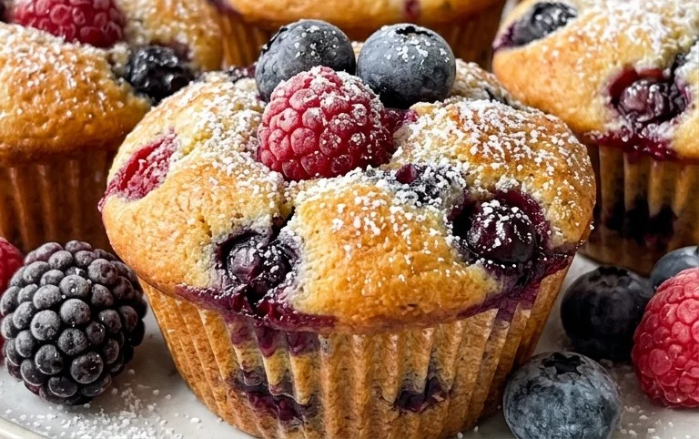 Bakery Style Mixed Berry Muffins | with Frozen Berries