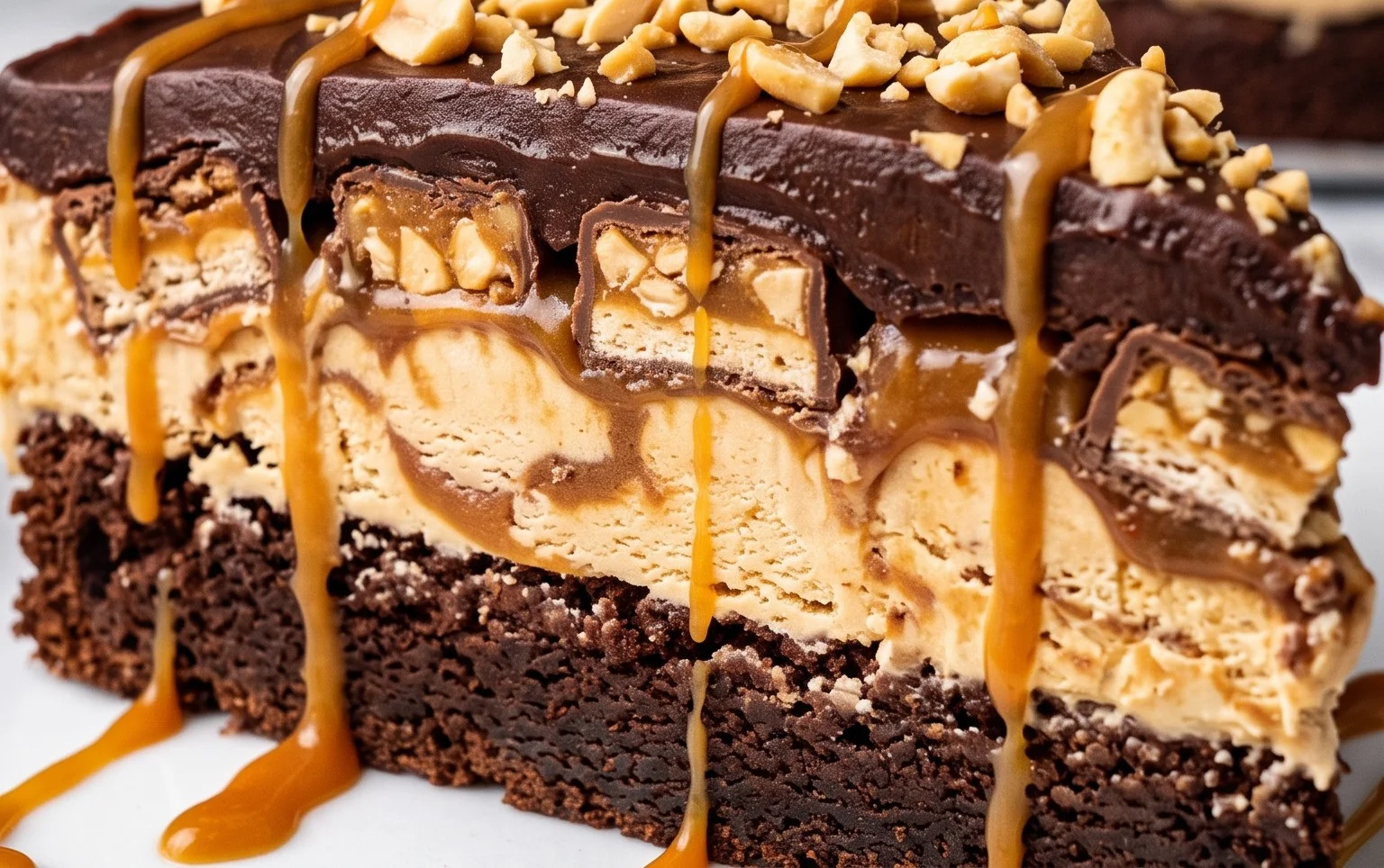 Snickers Peanut Butter Brownie Ice Cream Cake